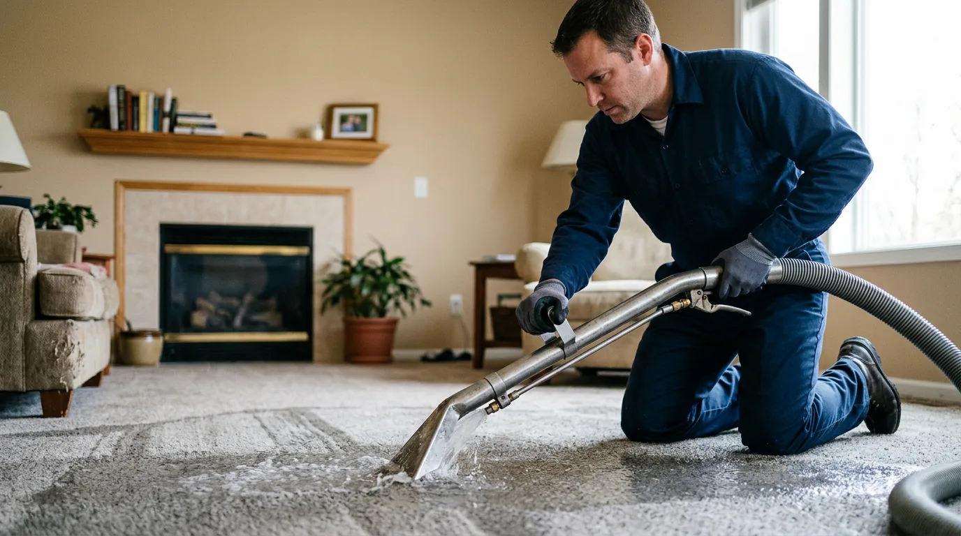 Water damage restoration technician working near St Louis, MO